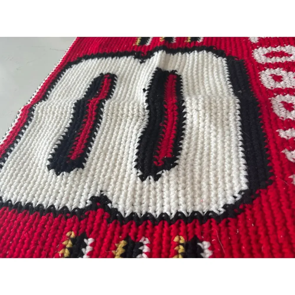 Handmade chunky crochet Dale Earnhardt Jr pillowcase vtg red white black racing